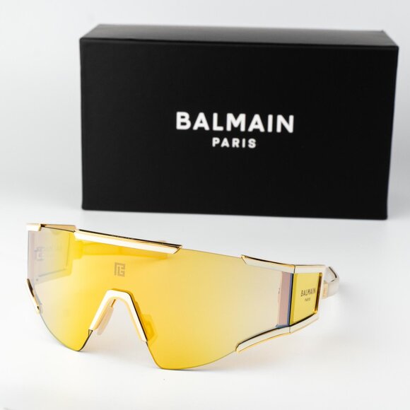 Balmain Men Sunglasses Titanium Gold Bronze Mirror Mask FLECHE BPS-138B-141 - Picture 2 of 14